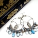 London Blue Topaz Large Hoop Earrings Oxidized Silver Coiled Wire Wrapped Blue Gemstone  Luxury Fashion