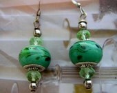 Green Leaf Swirl Lampwork Euro Bead Earrings 925