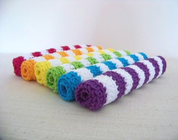 Rainbow Wash Cloth Set - Crocheted Dish Cloths - 6 pc Set