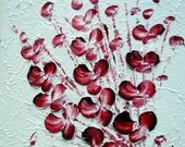 FLOWERS BOUQUET red burgundy white impasto oil painting Original Art by Luiza Vizoli