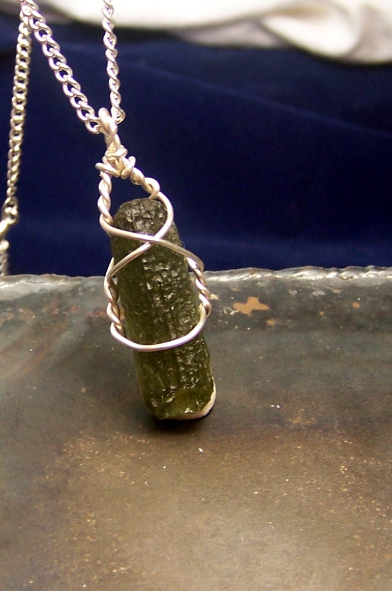 Moldavite - wire wrap - necklace - pendant - Sterling Silver - Moldavite pendant - Moldavite necklace - genuine - crystal - meteorite