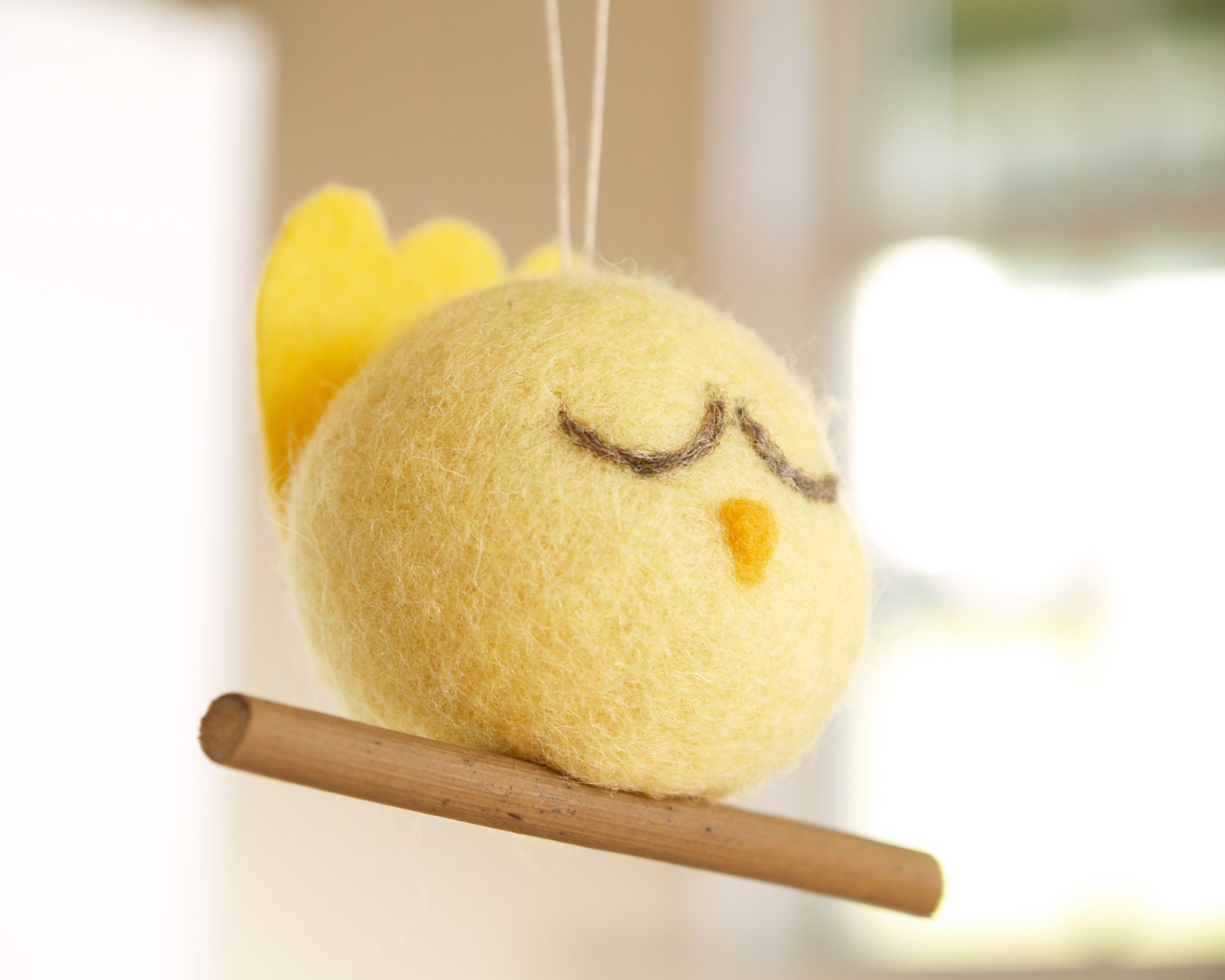 Bird Easter Ornament Spring Tree Decoration, Needle Felt Holiday Decorating Woodland Nest Waldorf Cute Unique Yellow Eco Friendly