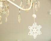Snowflake Christmas Ornament, Crocheted Crochet Lace and Needle Felted Ball, White Winter Wonderland, Magical Enchanting Decoration