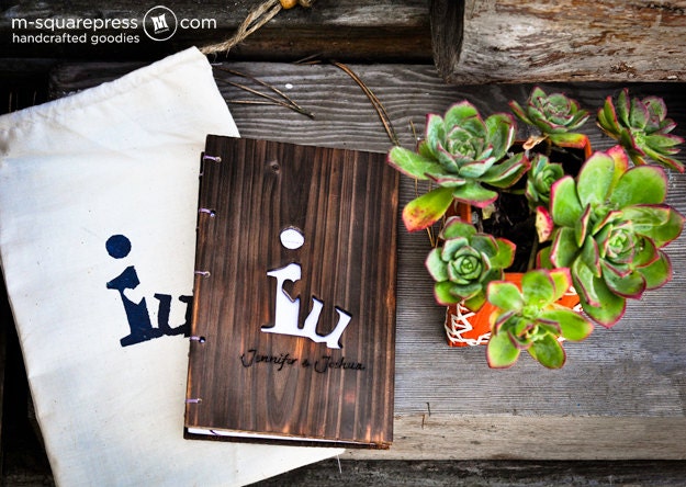 I Heart You Rustic Wooden Wedding Book (Guestbook/Vows Book)