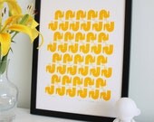 Mini RETRO ROOSTERS silkscreen print - buttercup yellow