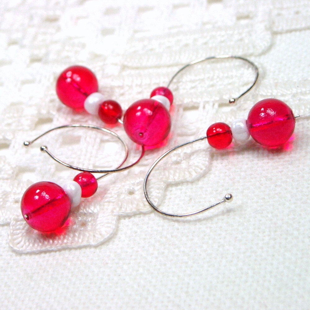 Removable Stitch Markers Set, Crochet, Snag Free, Beaded, DIY Crafts, Cherry Red, Gift, TJBdesigns