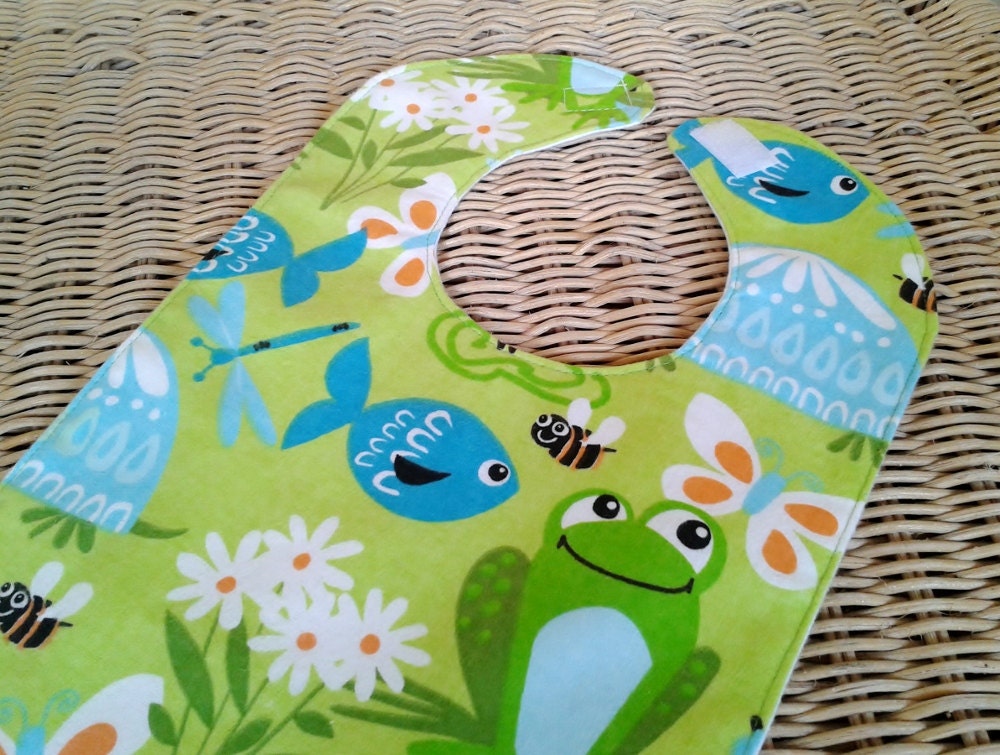 Baby Bib: Summer Frog and Fish Print Flannel