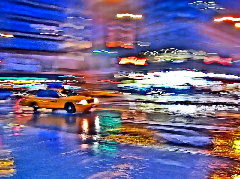NYC taxi in the rain - 11" x 14" metallic print