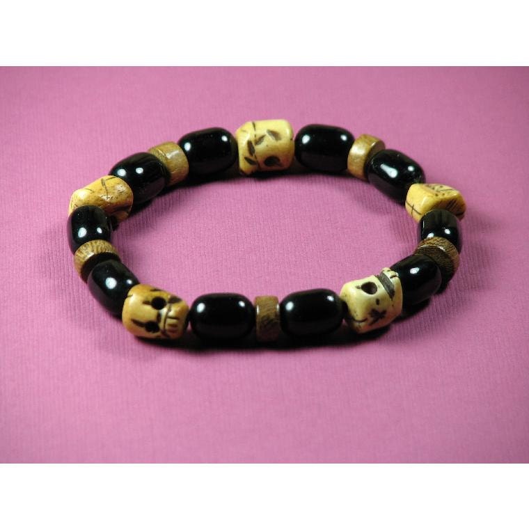 Skull Bracelets with Bone and Black Onyx