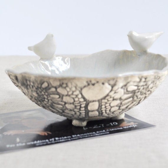 Love Birds bowl ceramic bowl serving bowl Wedding decor handmade pottery White Dove Peace Conference