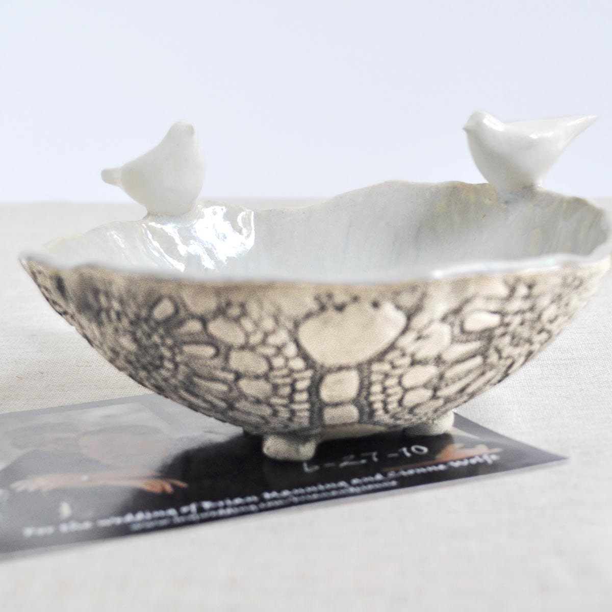 Love Birds bowl ceramic bowl serving bowl Wedding decor handmade pottery White Dove Peace Conference