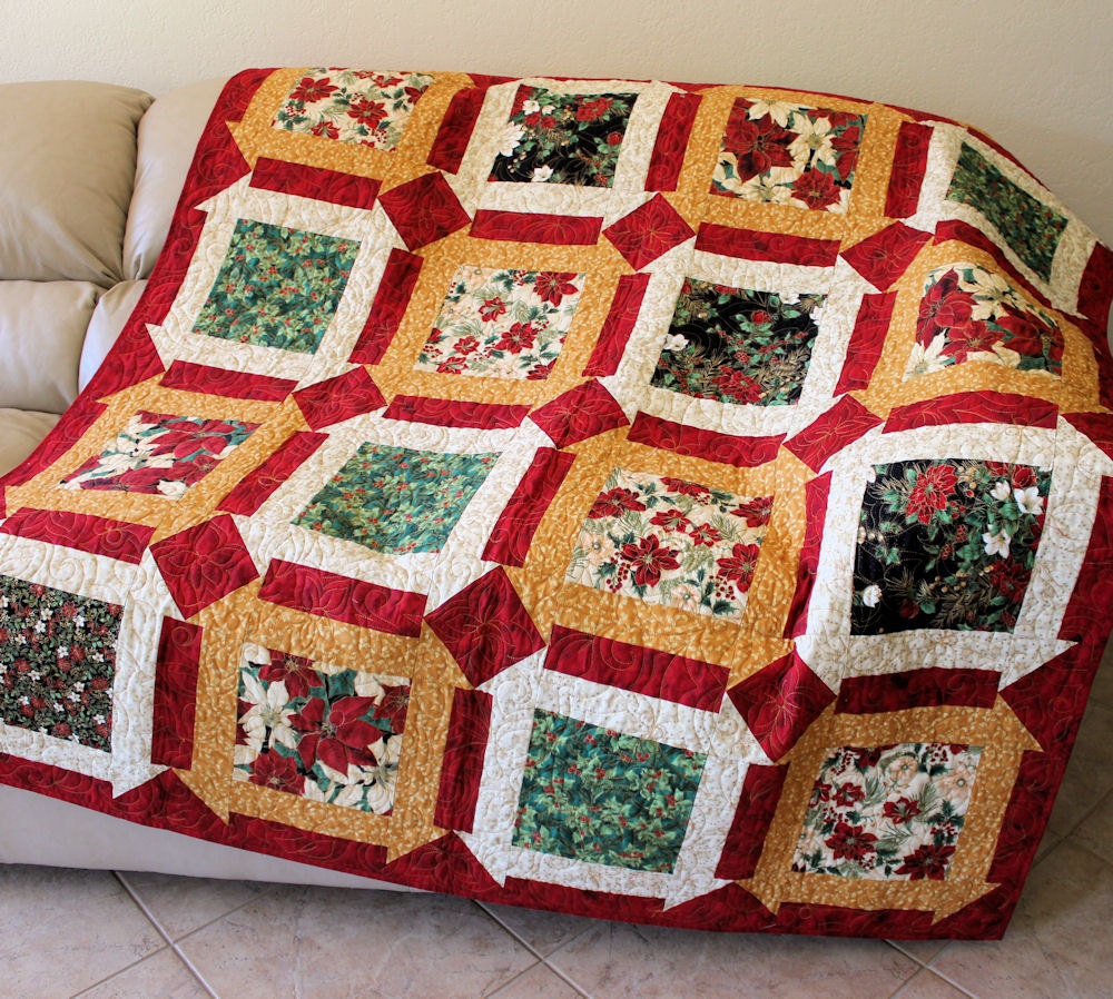 Poinsettias Christmas Lap Quilt Sofa Throw Blanket
