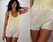 Vintage High Waist Rainbow Stripe Shorts