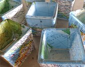 One Square Votive Candle or Office Supplies Holder / Vintage Map
