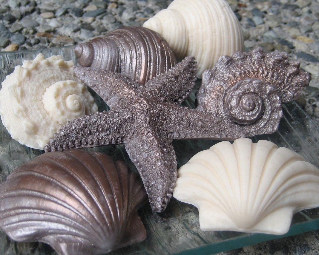 Decorative Seashell Soap Set in Brown Shimmer and Cream - Hostess Gift - Soap Favors