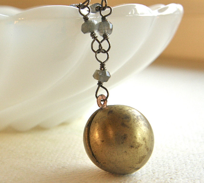 Extra Long Vintage Locket Necklace, Brass Locket Necklace, Minimalist Necklace, Simple Modern