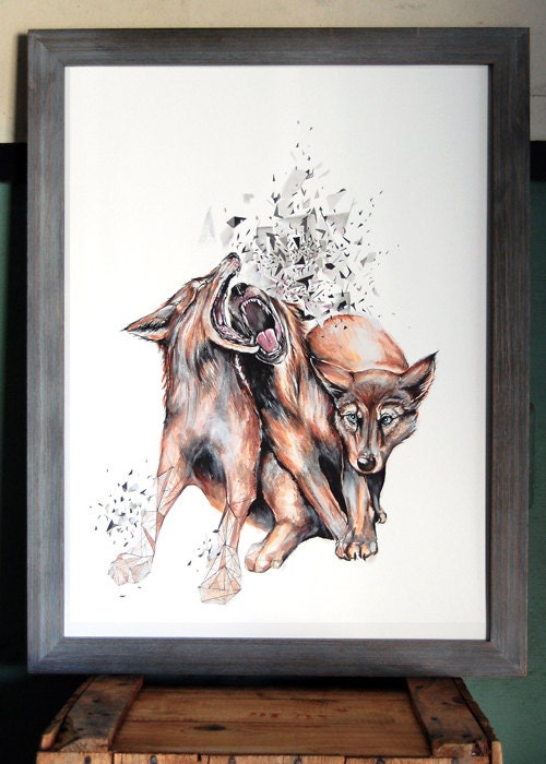 Modern Geometric Wolves Wolf Print - HyperNova - Open Edition Giclee Print -  Sized 14 x 18 - by Bark Decor