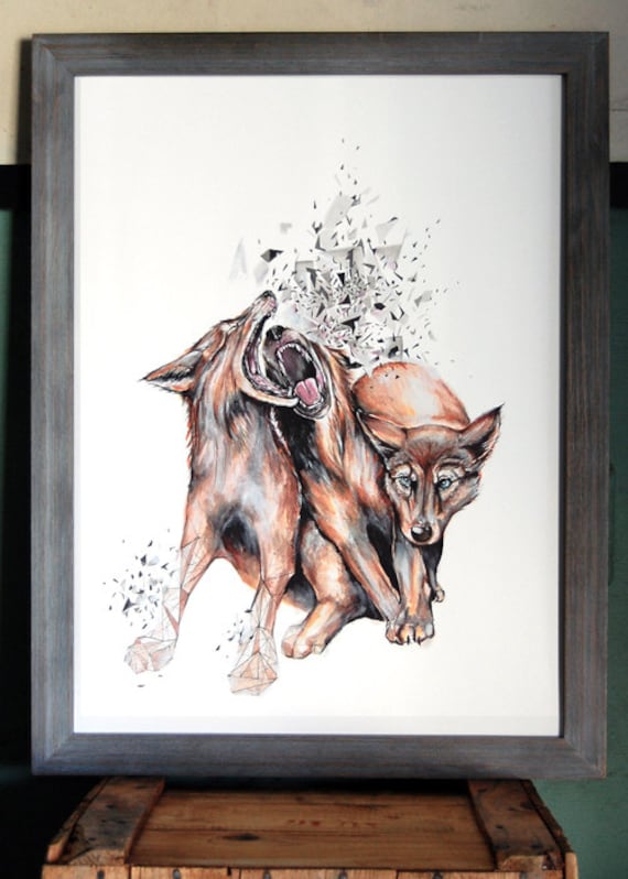 Modern Geometric Wolves Wolf Print - HyperNova - Open Edition Giclee Print - Sized 14 x 18 - by Bark Decor