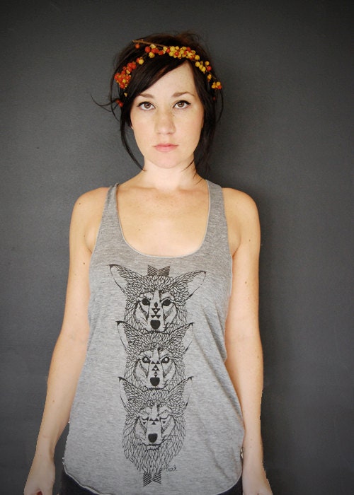 Wolf Totem - womens tri-blend racer back tank top wolf wolves - by Bark Decor
