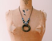 70s necklace / boho necklace / Brass & Glass necklace