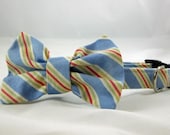 Dog Adjustable Bow Tie Collar Blue Red Stripe
