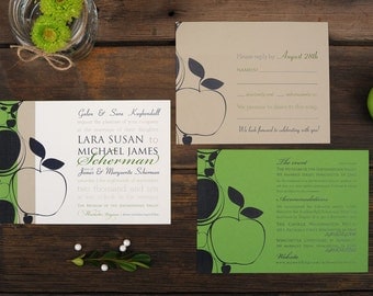 Apple Orchard Wedding Invitations - Green Navy Swirl Set Invite