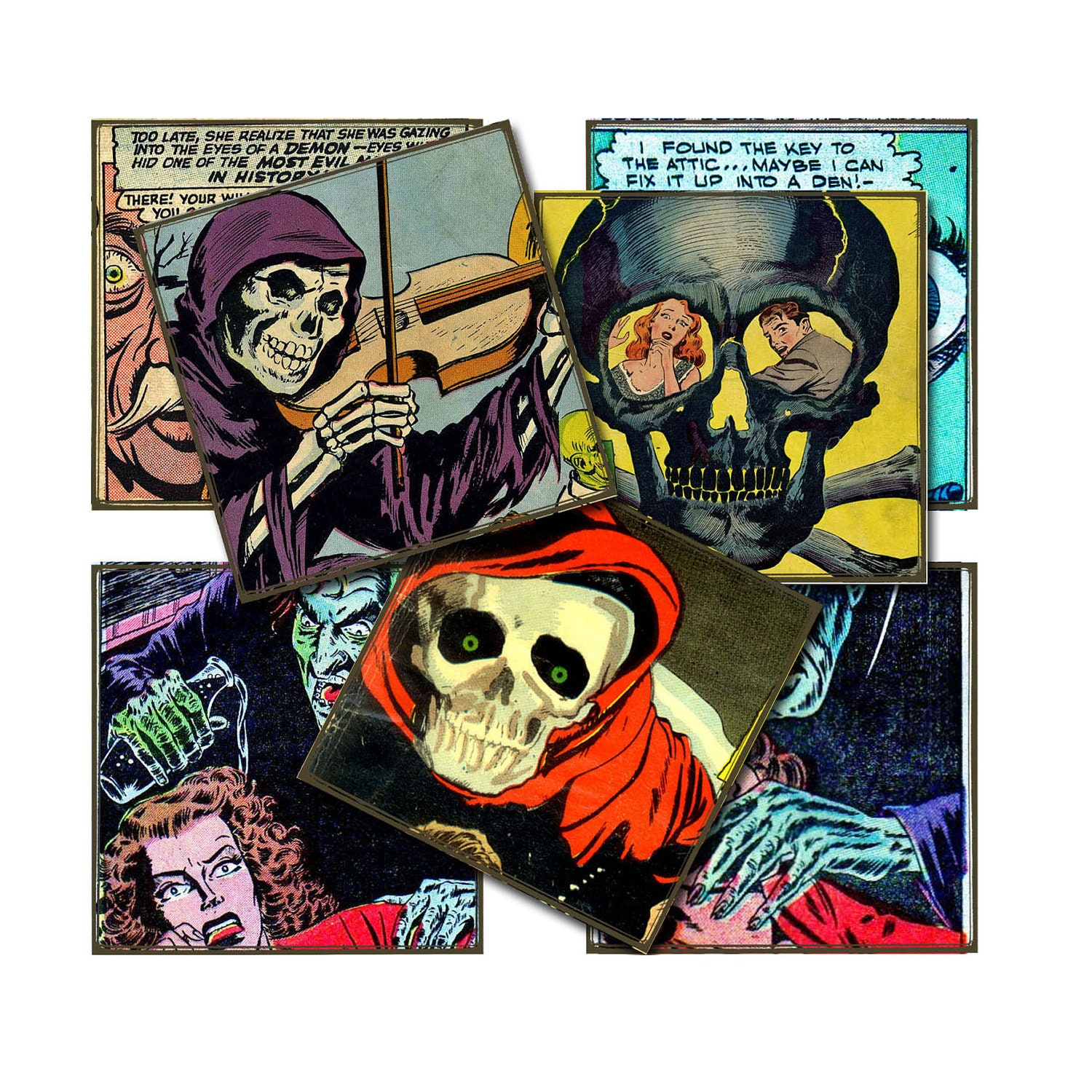 Digital Scrapbook -  Vintage Comic - Horror - Halloween - 1950s - Retro - Ephemera - 2 inch squares - Collage Sheet 2