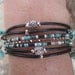 Black Leather Bracelet with Black, Turquoise and Silver Beads and Silver Accents