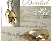 Bridesmaid Jewelry Set, Champagne, Crystal Necklace and Earrings, Sterling Silver, Swarovski, Wedding, Handmade Jewelry, Bridal Gift Set
