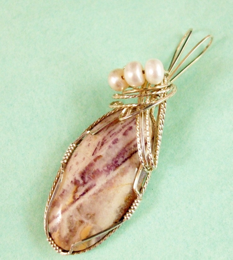 Wire Wrapped Pendant  Purple Lace Agate -  Sasha