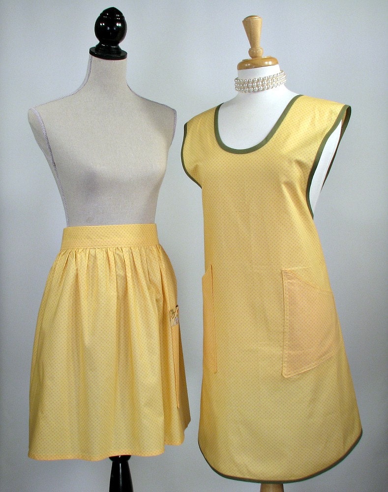 Swanks Classic Twin Set -  Full Apron Woman's All Day Cover Up Apron and Classic Half Apron Duo