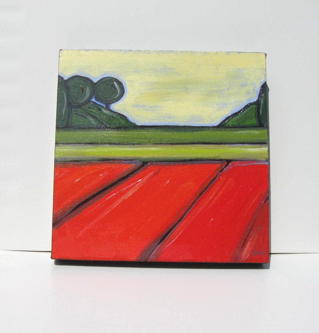Art Abstract Landscape Painting Modern Contemporary Artwork "Green and Orange Fields"