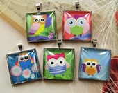 Handmade cute owl glass pendant/charm - 5 pcs (PA-E-Set D)