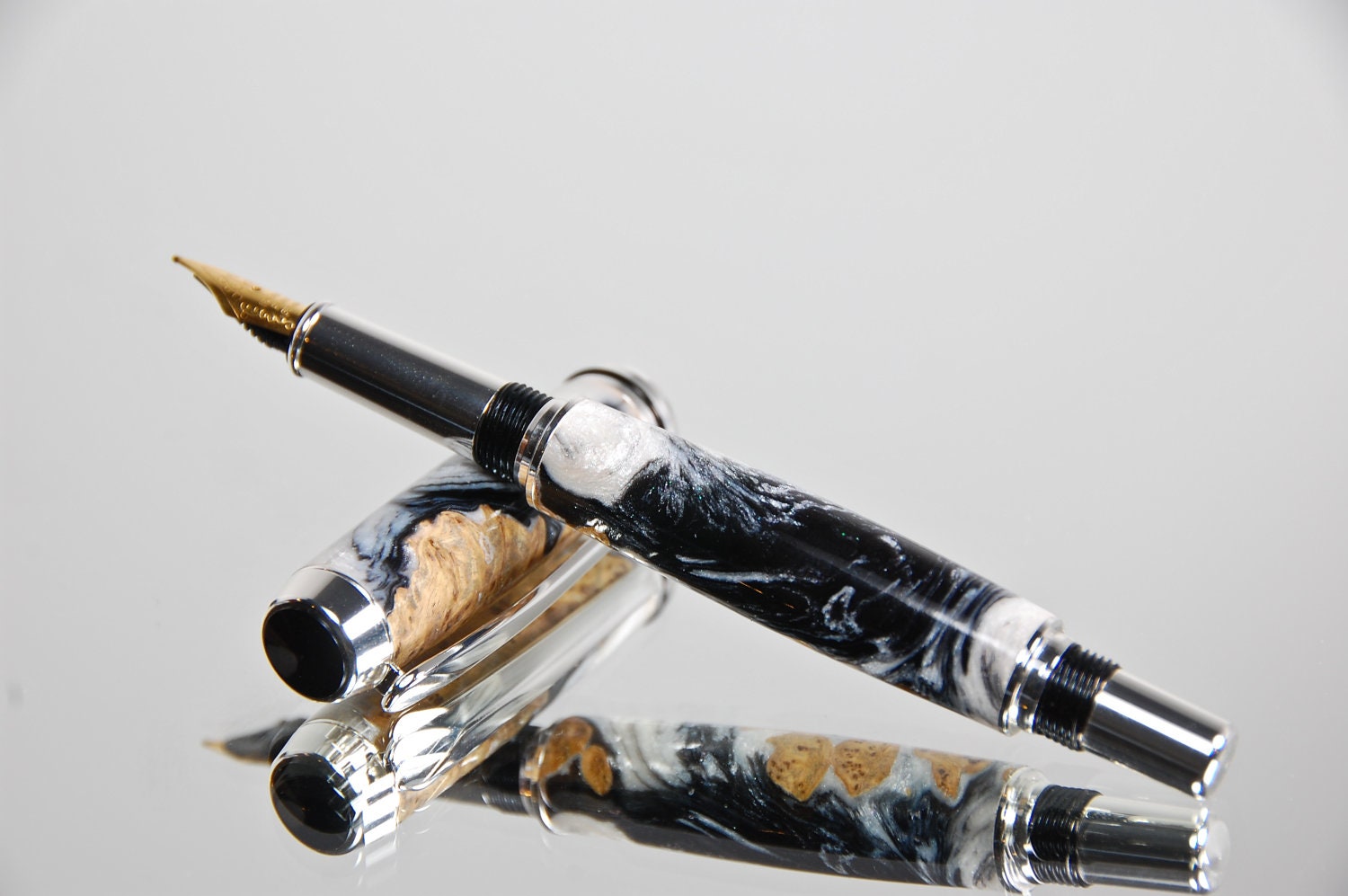 Beautiful Maple Burl with infused Black and White Acrylic Fountain Pen