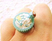 Kawaii  Ring Vanilla Ice Cream Blueberry Cup Candy Miniature Food Jewelry