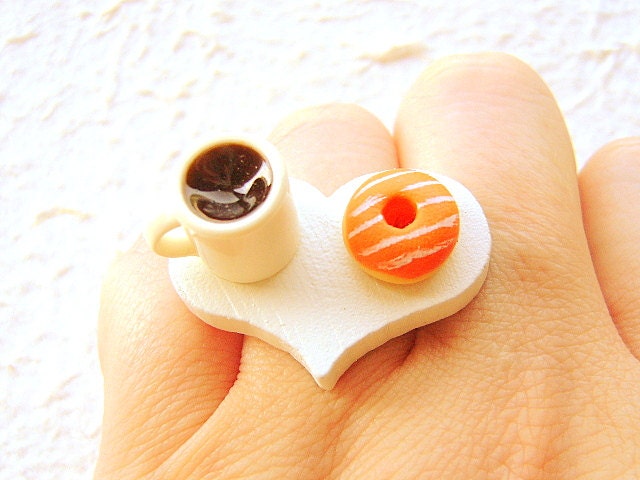 Food Ring  Coffee Orange Donut Miniature Food Jewelry