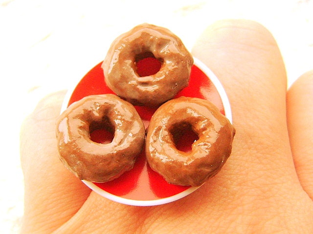 Donut Ring Miniature Food Jewelry Glazed Chocolate Donuts