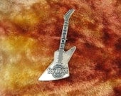Pin - Sterling Silver - Hard Rock Cafe - Boston - Collectible - Guitar Shape Brooch - Singed Stamped.