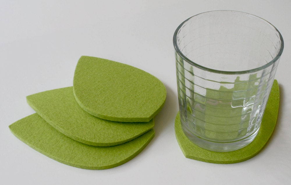 New Naturals LEAF Coasters in 5mm Thick Virgin Merino Wool Felt-LIME