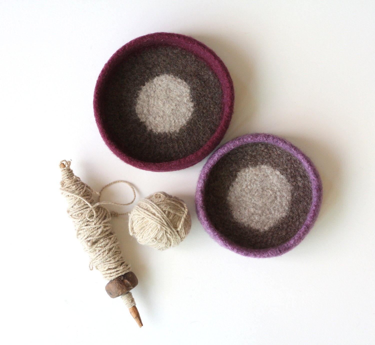 Rose-Wine Dot Felted Bowl Duo