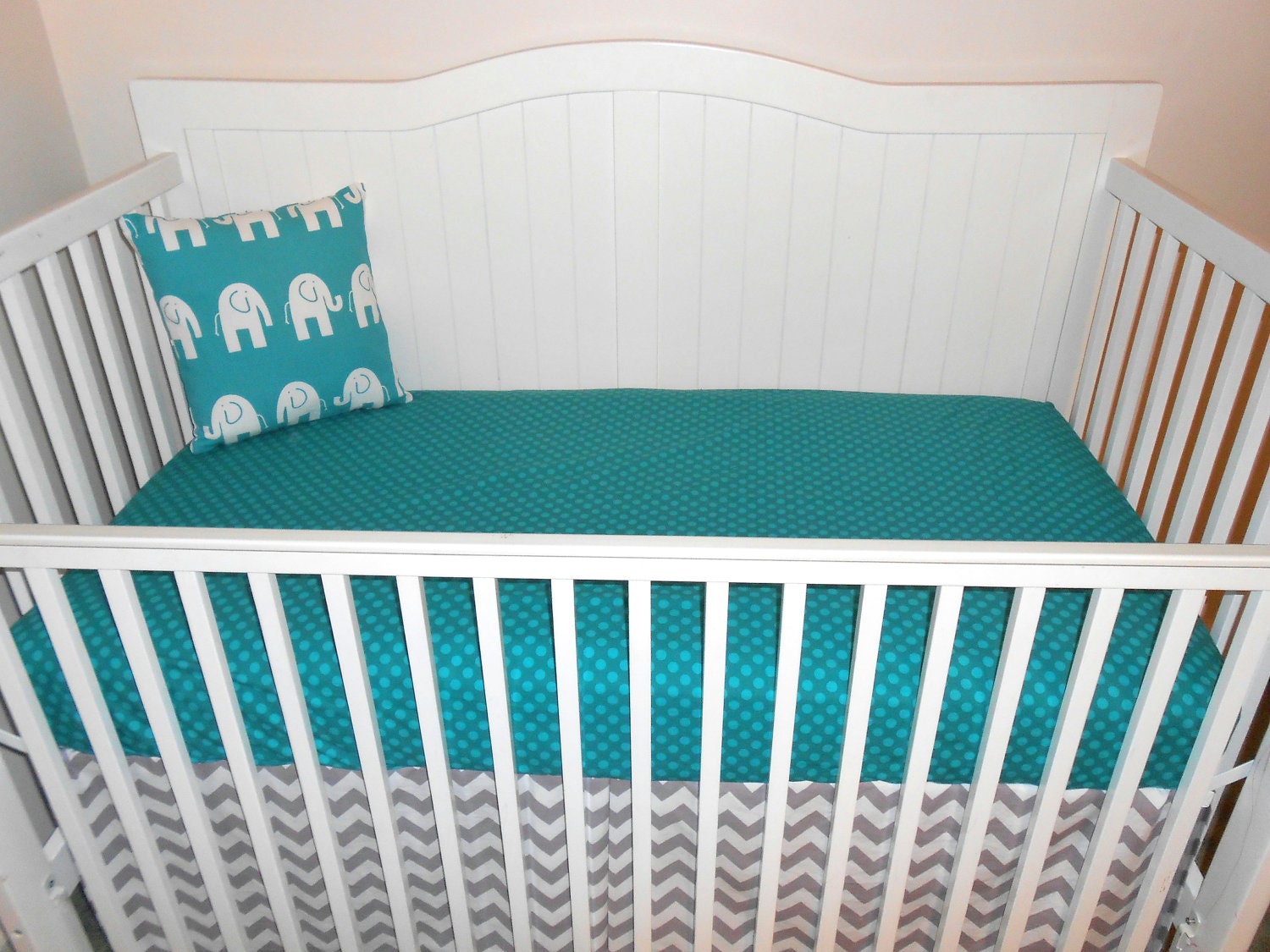 Crib Bedding Set Teal and Gray