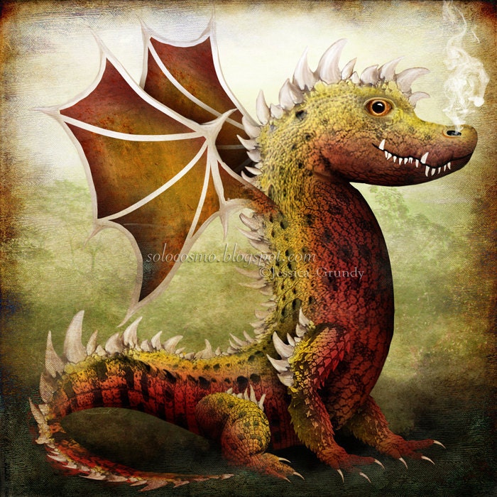 Dragon Art Print - "Louis" - 8.5x11 or 8x10 Premium Giclee Art Print - Fantasy illustration by Jessica Grundy
