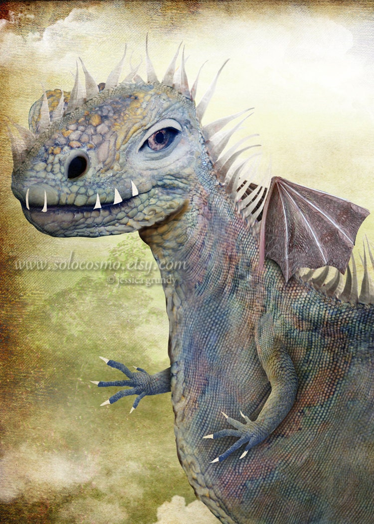 ACEO ATC "Domino" Artists Trading Card -Lavender Dragon - Mini Premium Fine Art Print 2.5x3.5 inches