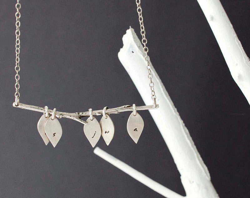 The Original Family Tree Initial Necklace - Custom Lower Case Initials with Five Leaves