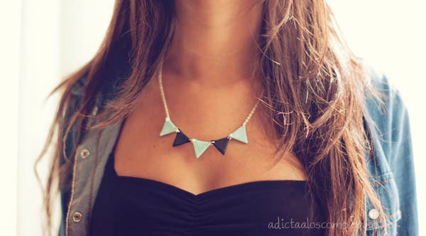 Necklace Garland Black Mint. Beauty and Geometric Triangle Bunting Necklace.Black and Mint pastel tones