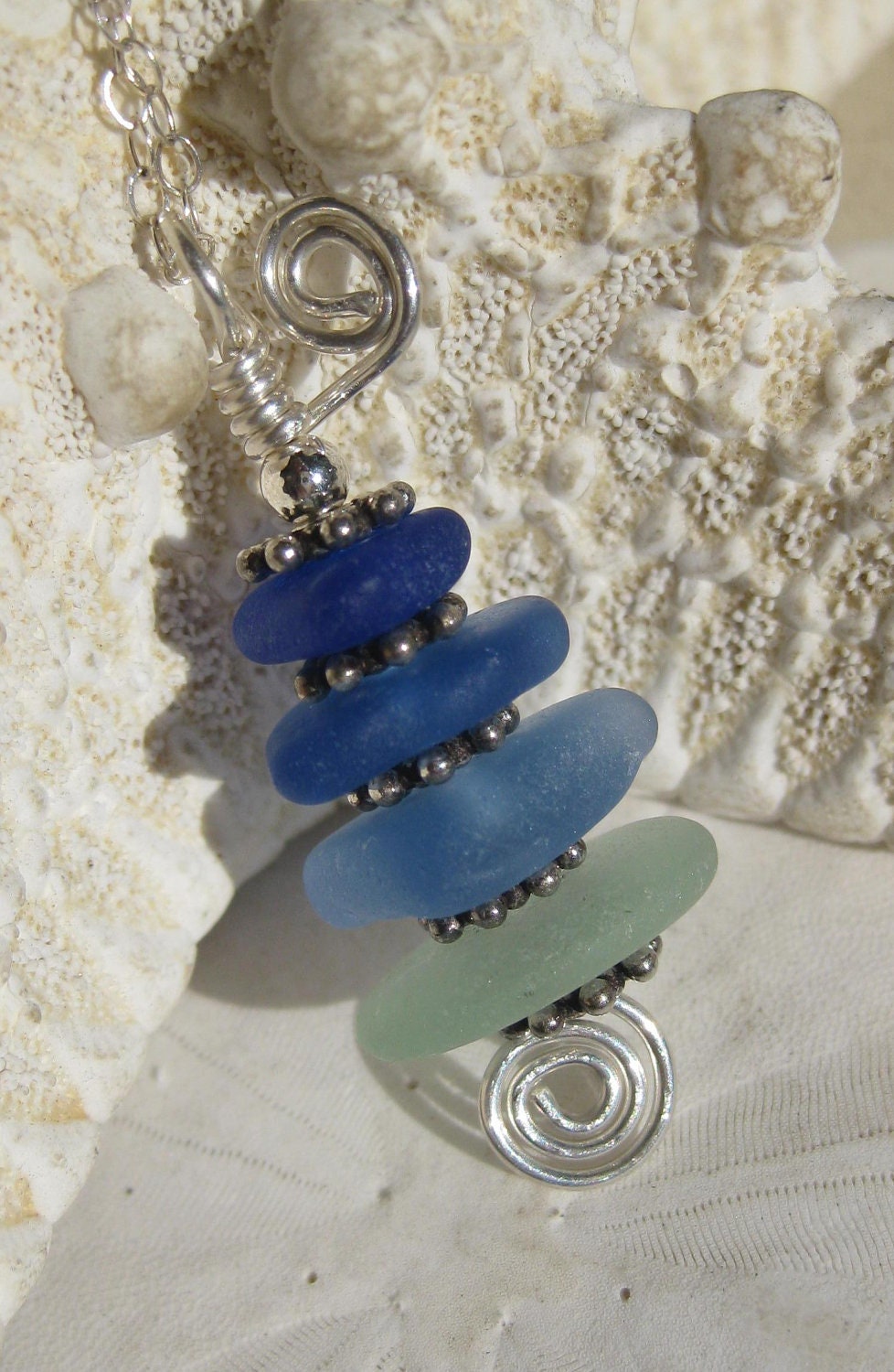 Sea Glass in Blue Seaglass Stacker Pendant Necklace