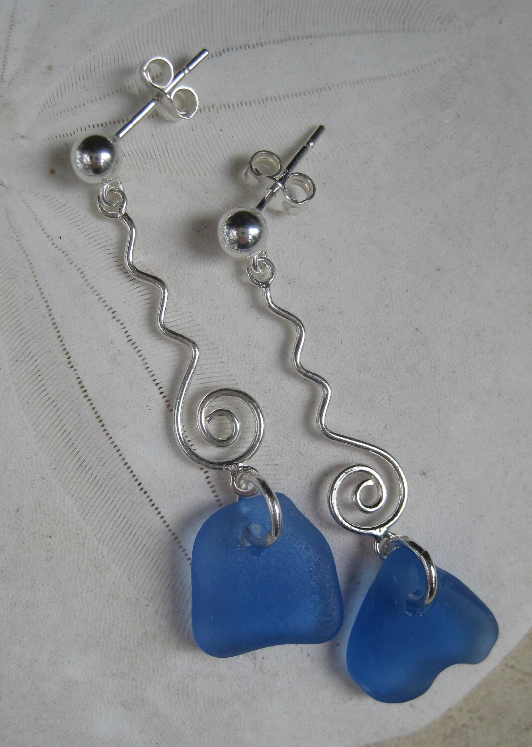  Glass Earrings on Sea Glass Earrings Sea Squiggles Cobalt By Mermaidstearsjewelry