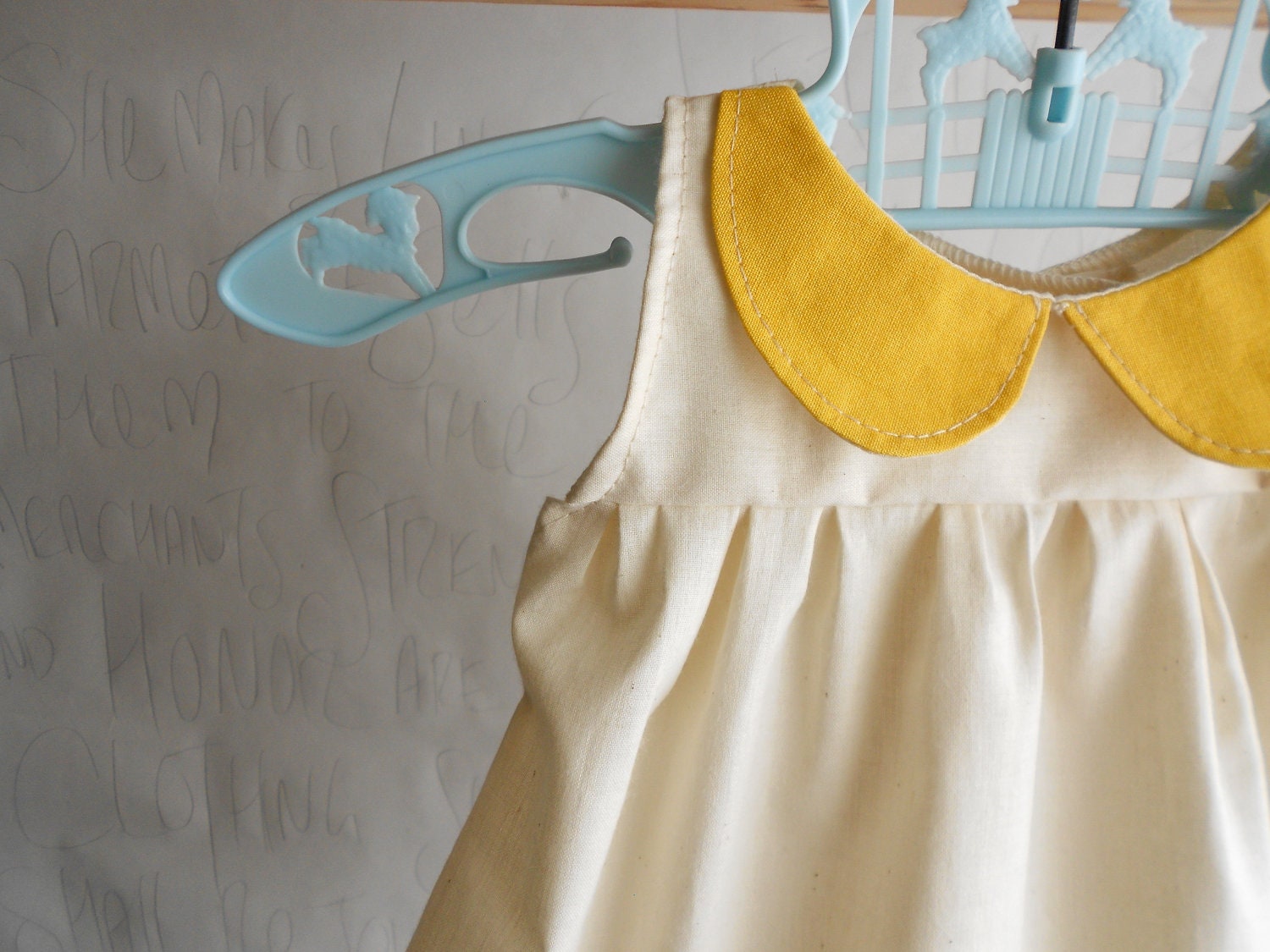 Peter pan Collar Organic girls shirt top clothing mustard and cream