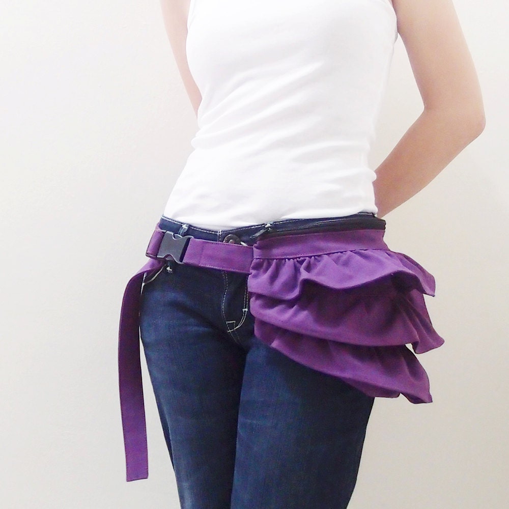 MAY Sale - Purple Gathered Canvas Women's Fanny Pack, Hip Bag, Belt pouch, Handbag - Kinies Gathered Waist Purse