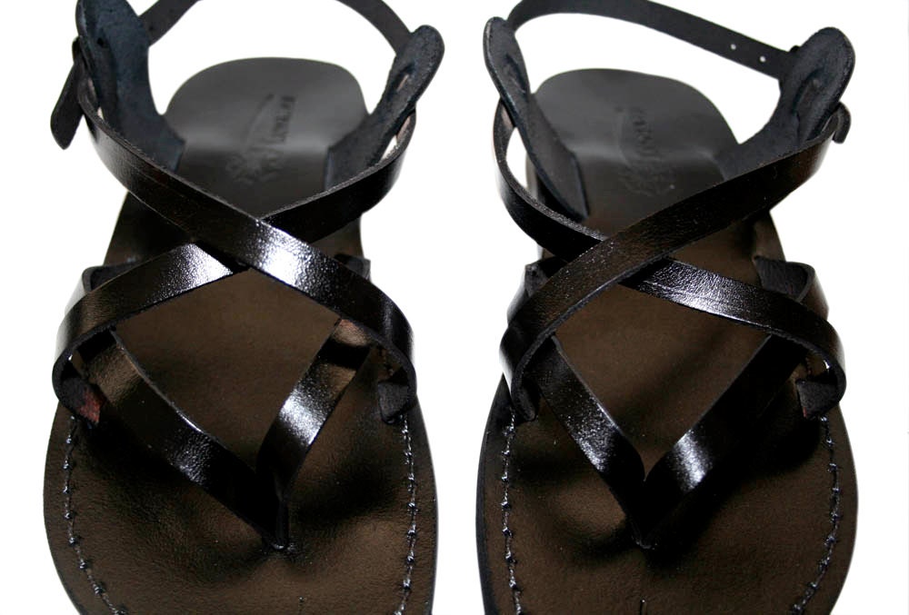 Black Mix Leather Sandals